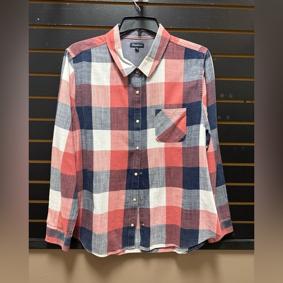 Flag & Anthem Tops - Flag & Anthem Women’s Plaid Button Down Shirt XXL – Red White Blue 100% Cotton